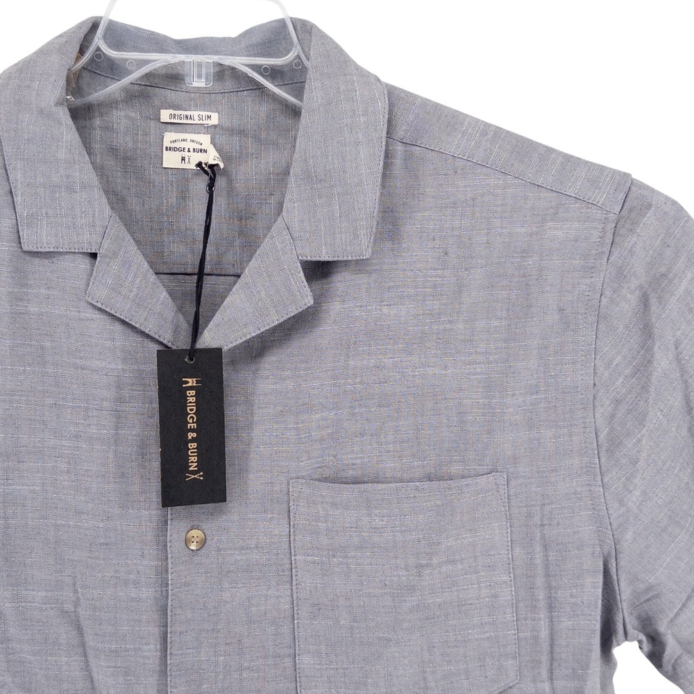 NWT Bridge & Burn Hank Grey Slub Shirt‎ XXL Original Slim Linen Portland Oregon